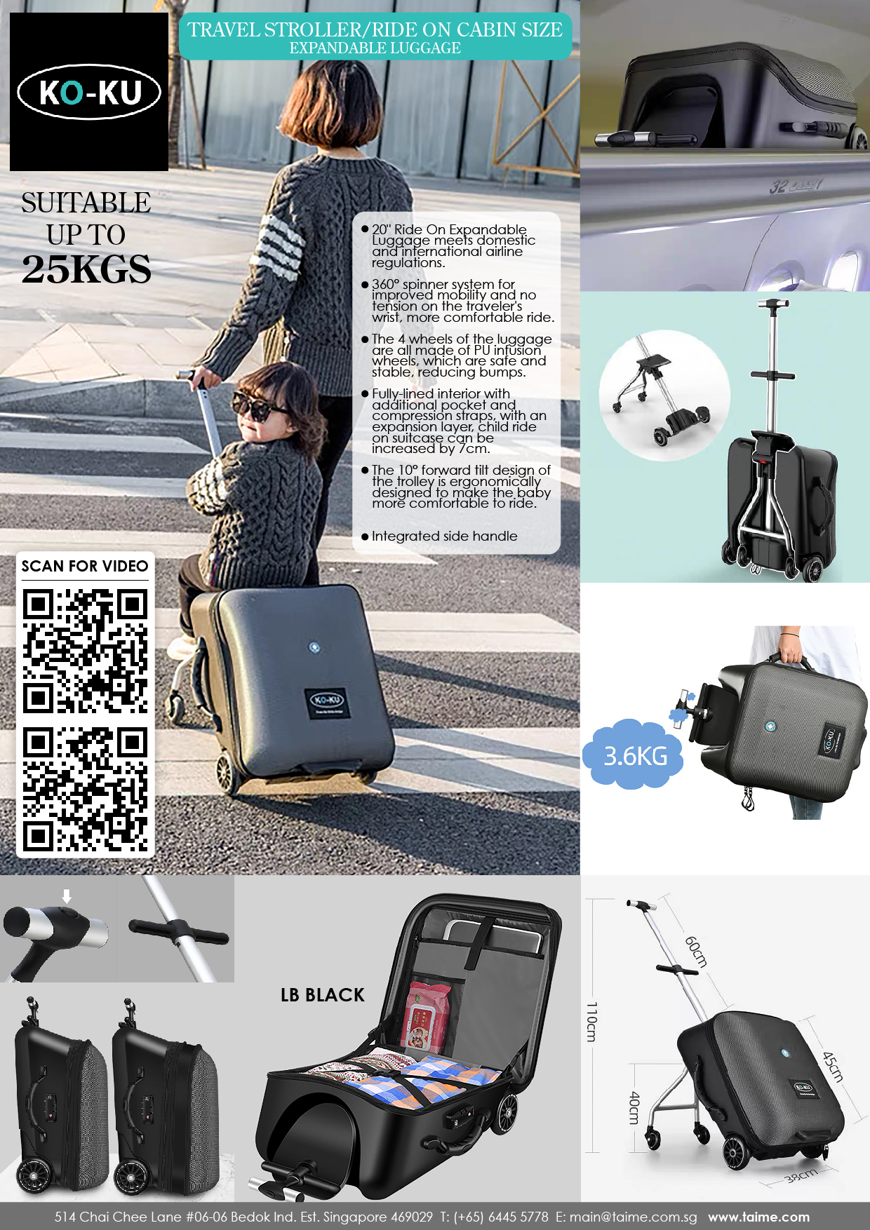 FREE GIFT] Koku Travel Stroller/Ride On Cabin Size Expand Luggage
