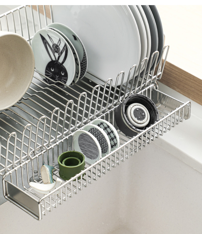 ODOROKU 304 Stainless Steel Dish Rack with Water Drainer Cups Holder ...