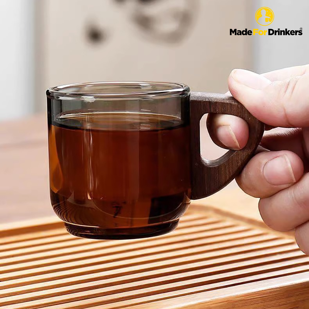 Modern Design 400ml Wooden Handle Borosilicate Glass Teapot with 4 cups ...
