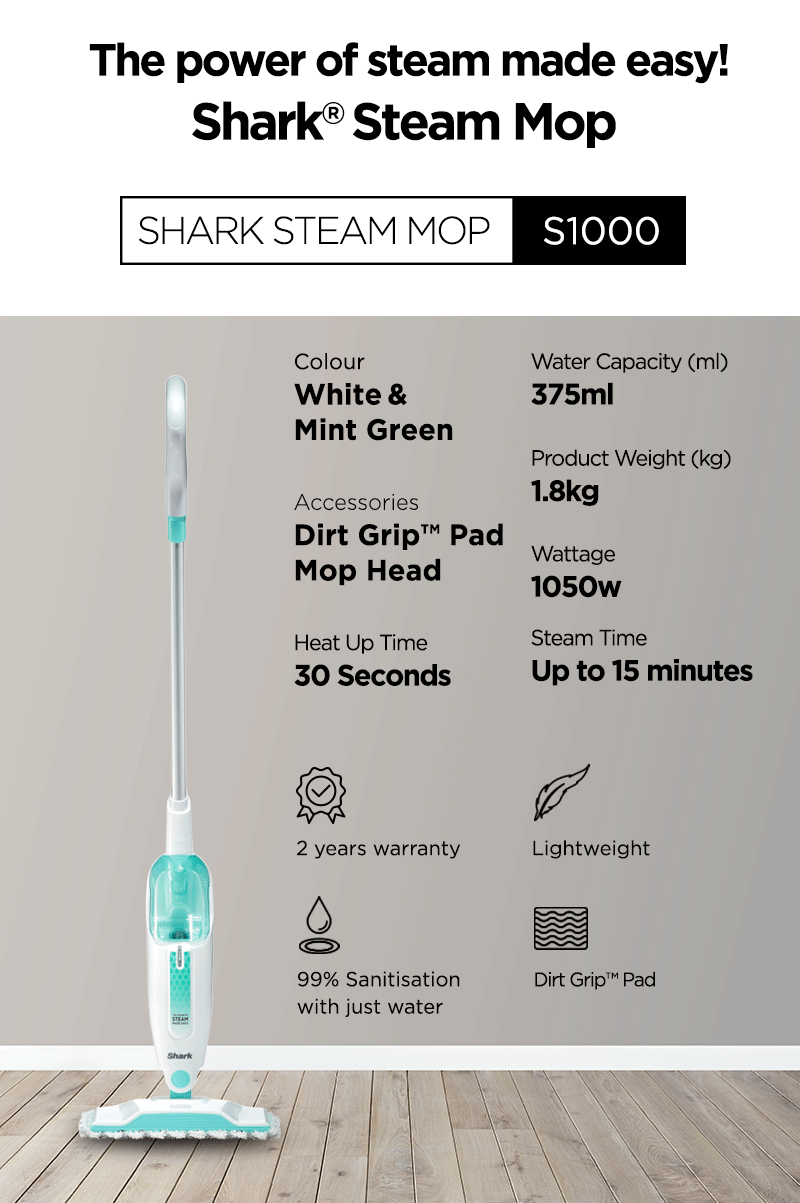 Shark Steam Mop in White and Seafoam