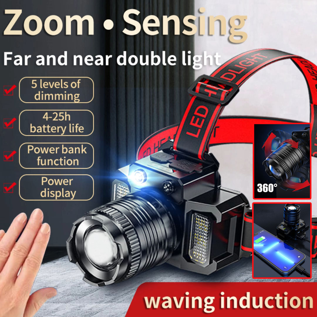 LED Headlight with Warning Dual Side Lights USB Rechargeable Super ...