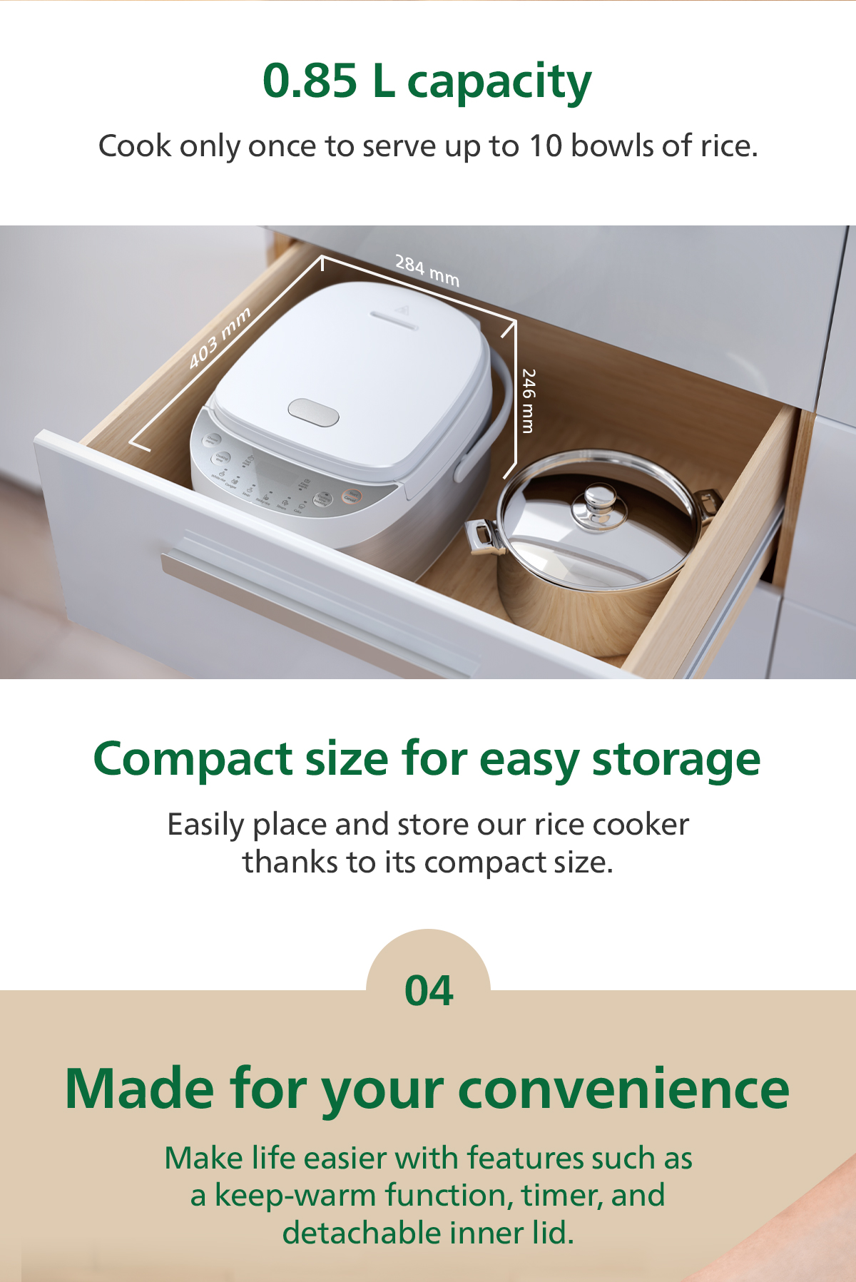Philips HD3170/62 | Compact Digital Rice Cooker | 0.85L | 8 Cooking ...