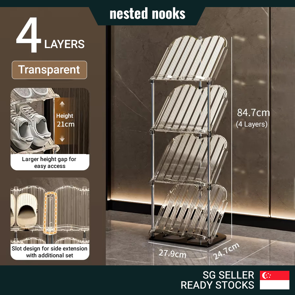 Angled Space-Saving Shoe Rack with Slanted Shelves Slim Compact Shoe ...