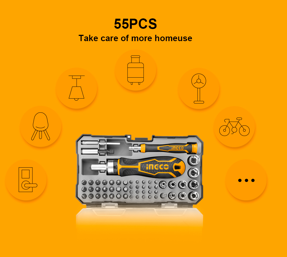 INGCO 55PCS Screwdriver Bits Set with Screwdriver Bits Bits Adaptor ...
