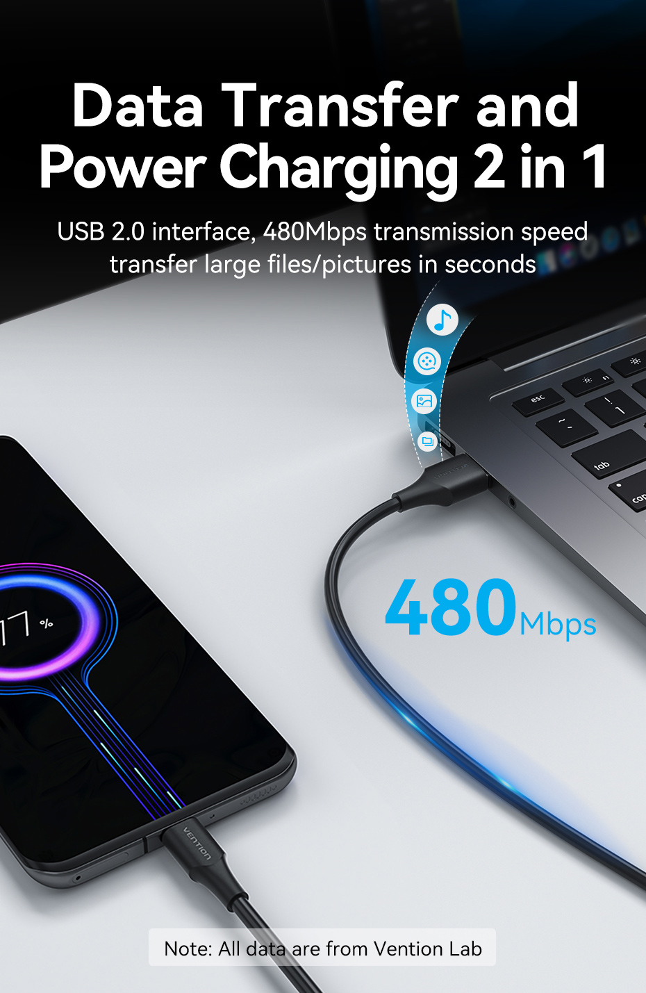 Vention USB Type C Cable 3A Fast Charging Cable Compatible With