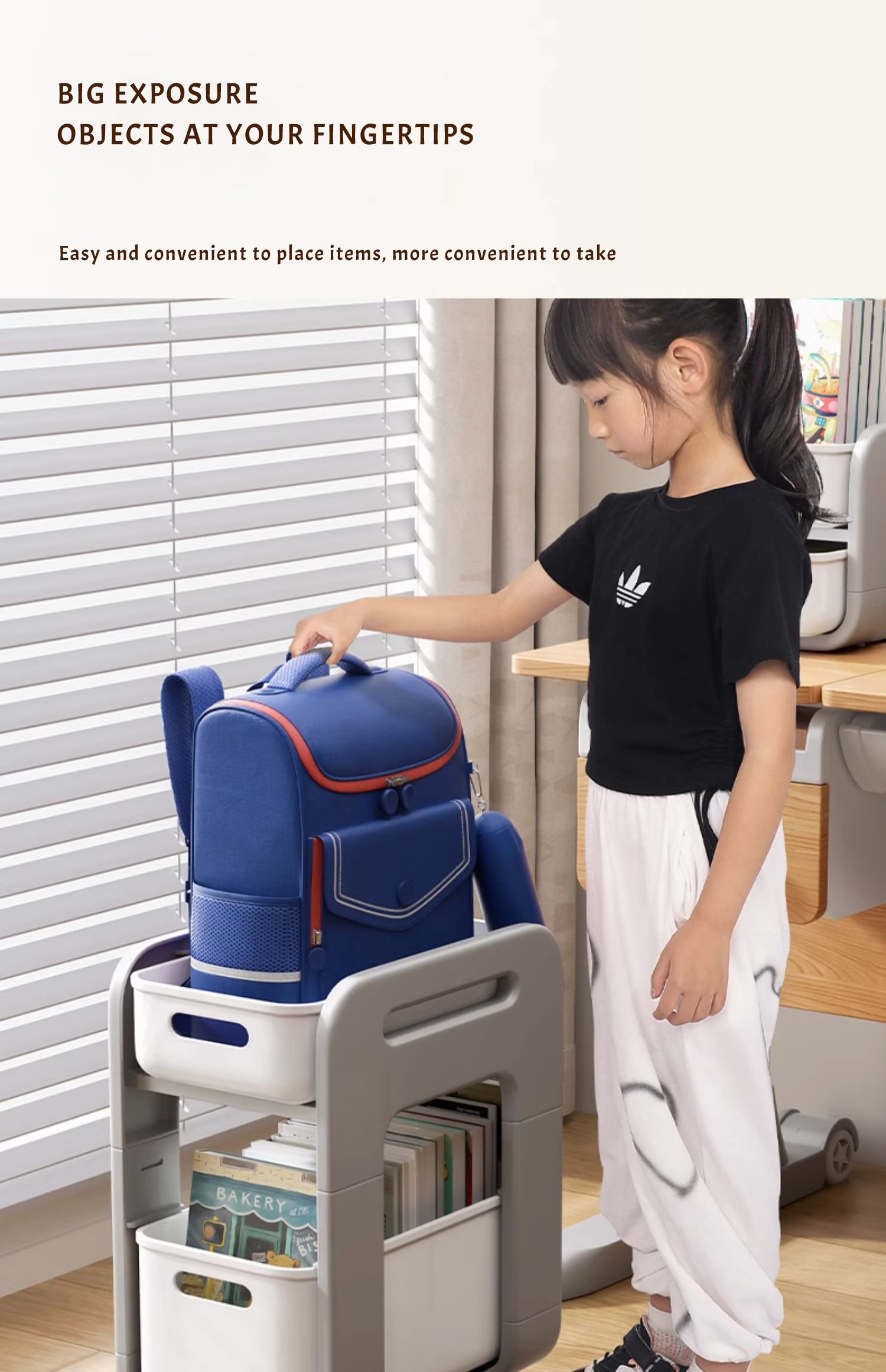 [SG STOCK] Schoolbag storage rack, movable book storage rack, pulley ...