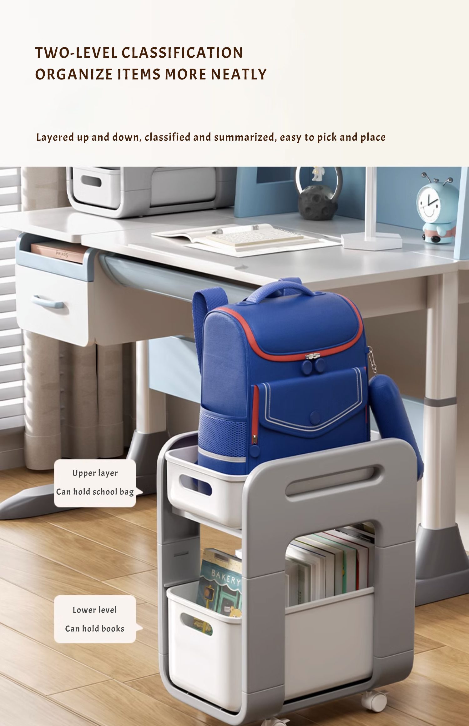 [SG STOCK] Schoolbag storage rack, movable book storage rack, pulley ...