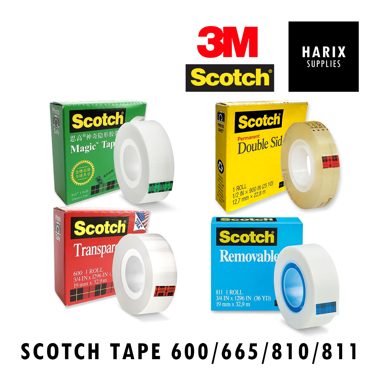 3M Scotch Tape Magic Transparent Double Sided 810/811/600/665 Refill ...