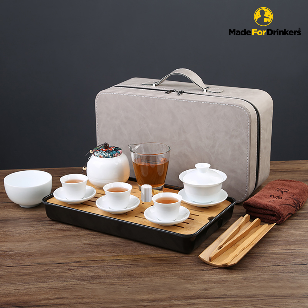 Premium White Porcelain Tea Set in Vegan Leather Briefcase | Shopee ...