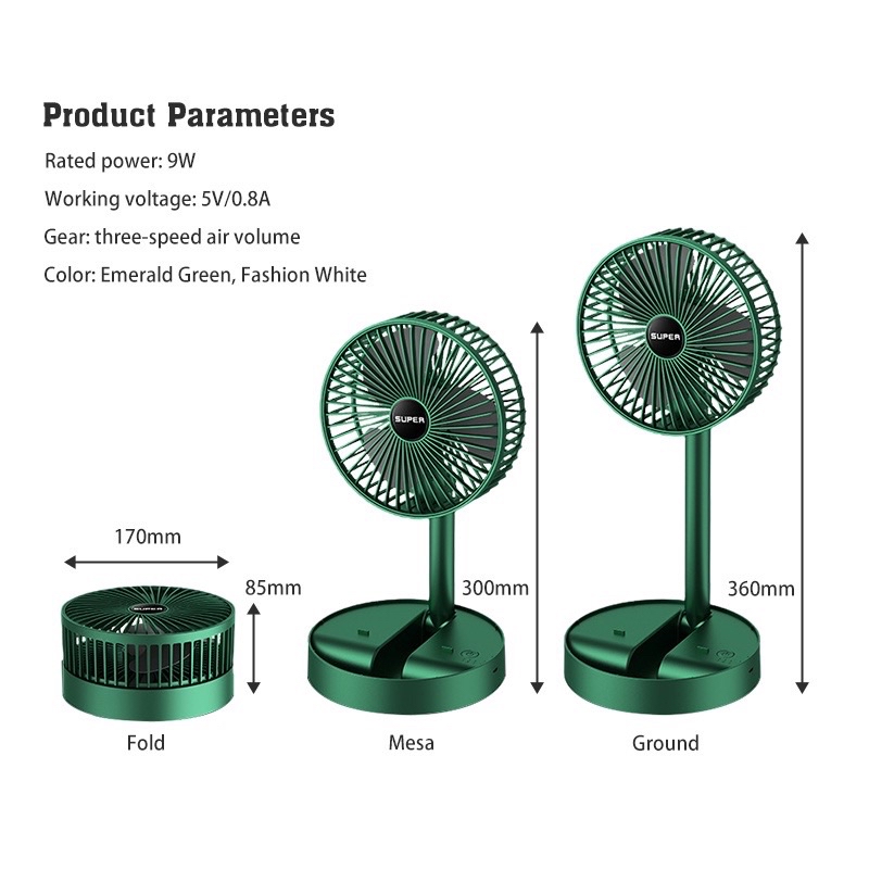 Portable Desk Table Fan with Foldable Standing Telescopic Pedestal ...
