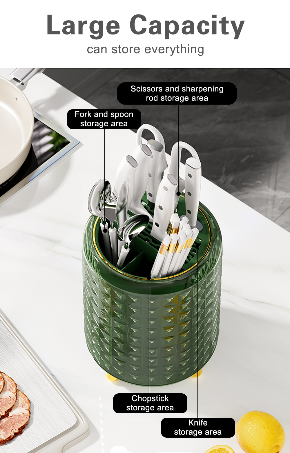 Diamond Rotary Knife Holder 360° Rotating Kitchen Utensils And Cutlery ...