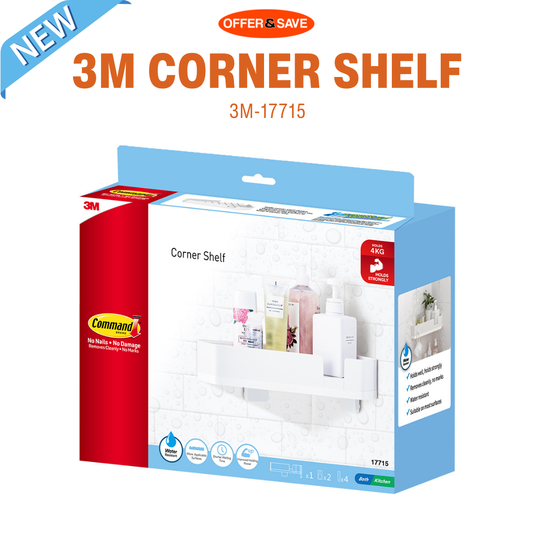 3M Command White Bathroom Primer Corner Shelf 17715 Up to 4kg Water Resistant Organizer Shopee Singapore