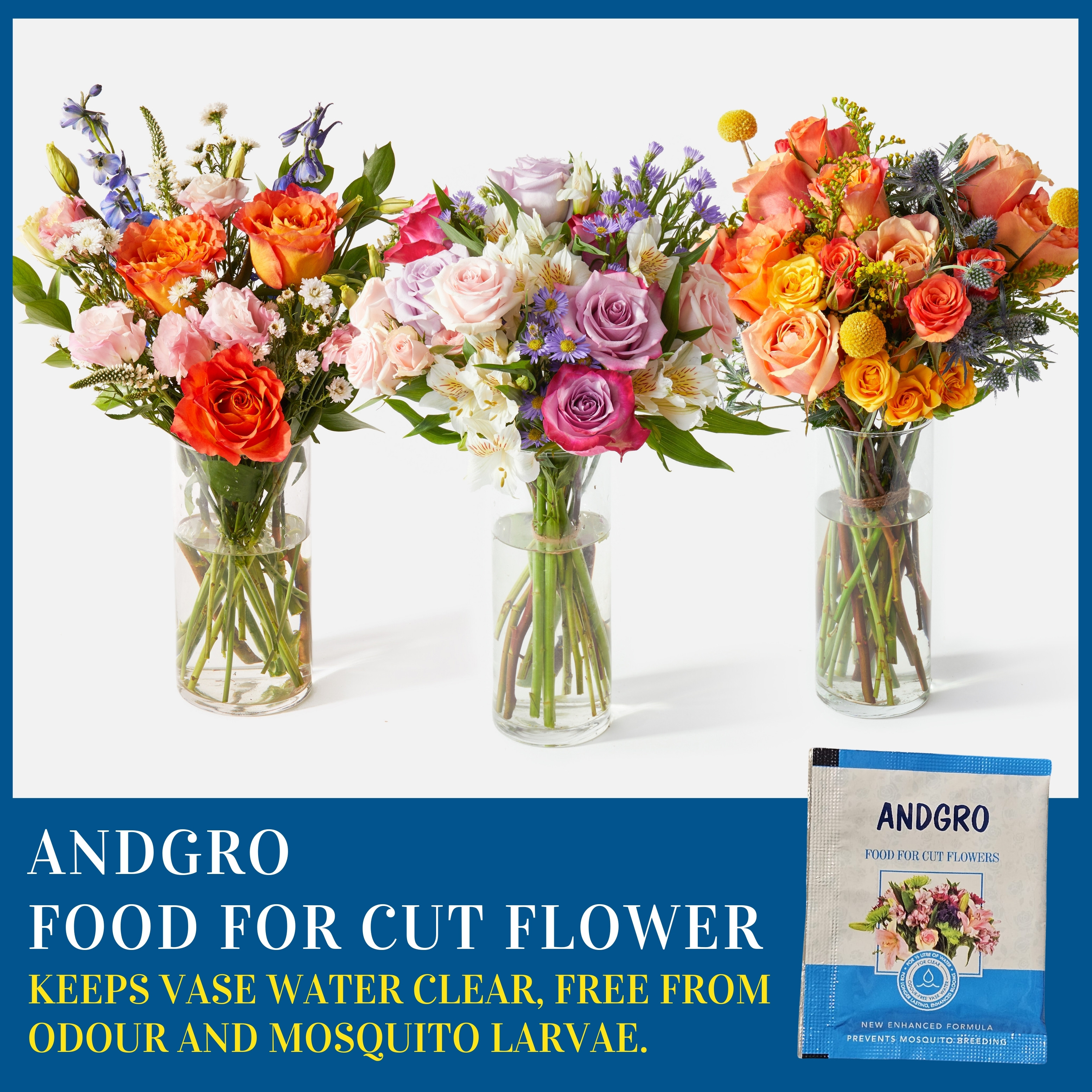 ANDGRO Cut Flower Food (200 sachets of 5gm) enhance prolongs flower