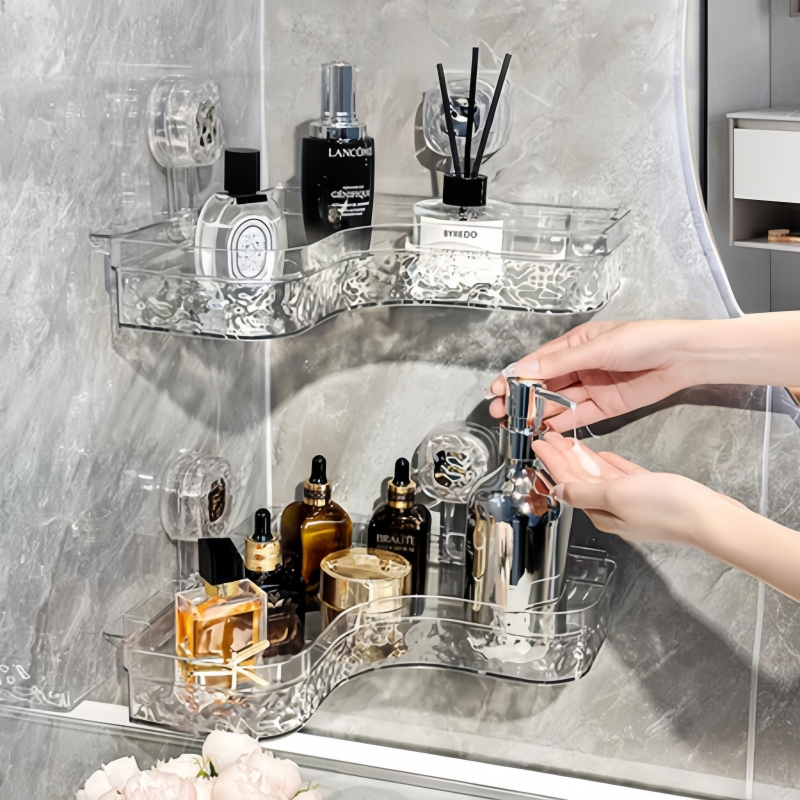 【SG】Suction Cup Bathroom Rack Wall Mounted Transparent Storage Rack ...