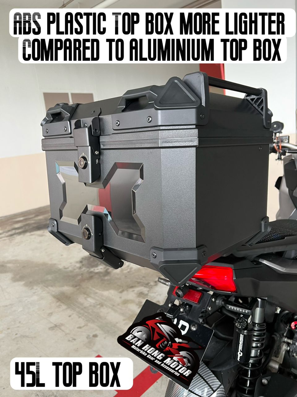 Motorcycle Top Box 45L ABS Plastic 'X' Design TopBox with Double Lock ...