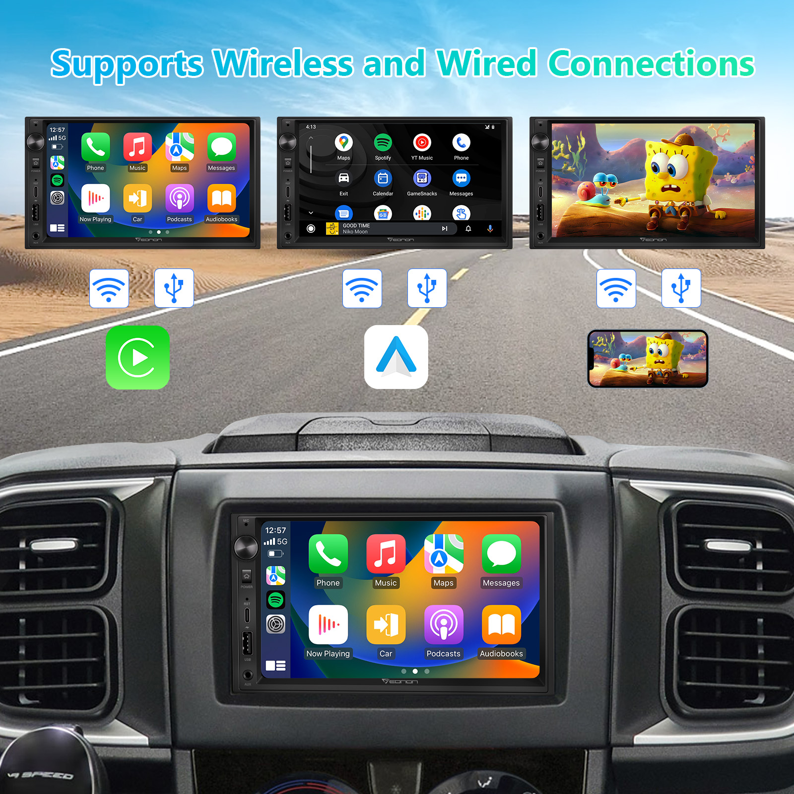 Eonon Linux Car Player Double Din Car Player Radio Wireless CarPlay and ...