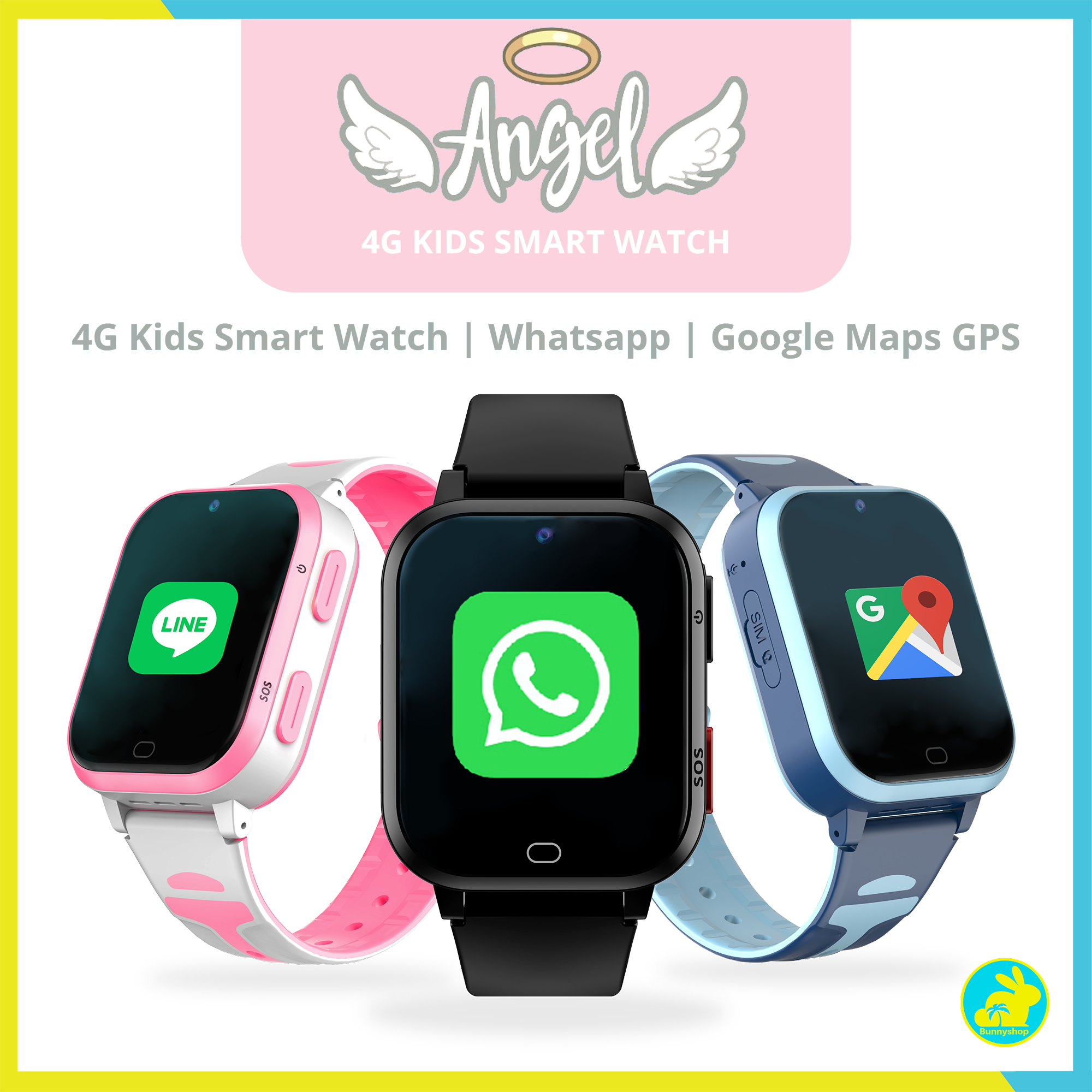 Angel Watch 4G Kids Smart Watch With Whatsapp GPS Tracker SOS Alert Video Call Pedometer Classroom Mode Bunnyshop Shopee Singapore