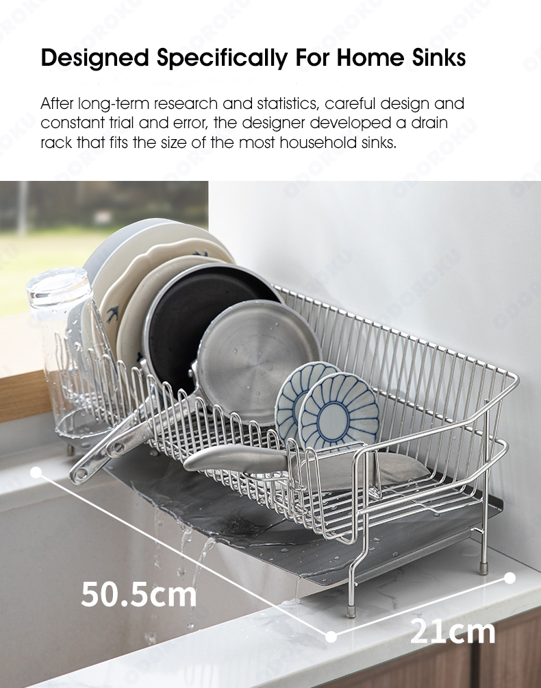 ODOROKU 304 Stainless Steel Dish Rack with Water Drainer Cups Holder ...