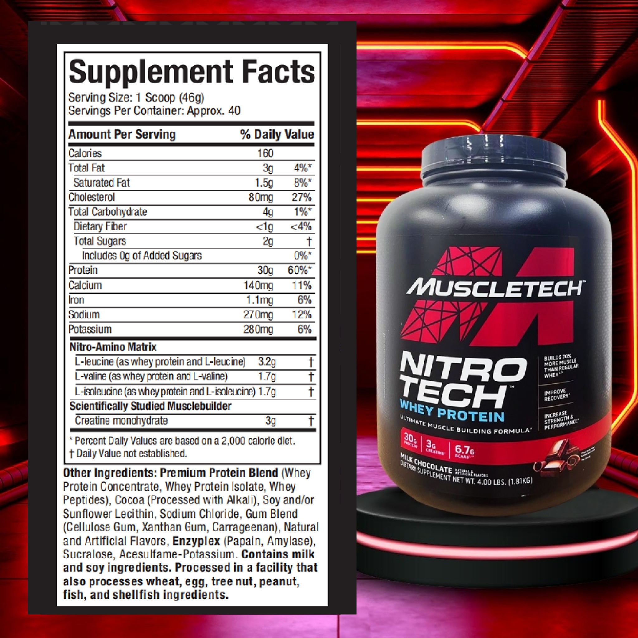 Muscletech, Nitro Tech, Whey Protein Peptides & Isolate Primary Source ...