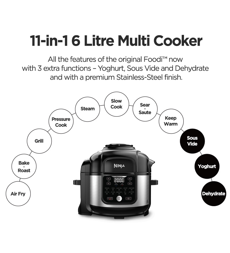 Ninja Foodi 11 in 1 Multi Cooker 6L, Pressure cook, Bake, Roast, Dehydrate,  Slow Cook, Air Fry, Grill, Steam - OP350