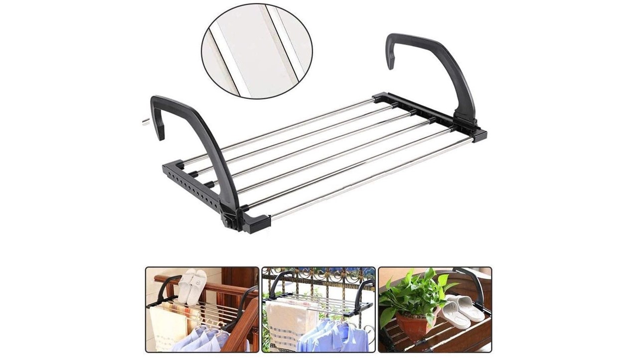 Foldable Clothes Drying Rack With Pulley Stainless Steel Cloth Hanger  Indoor Outdoor Cloth Drying Hanging Rack