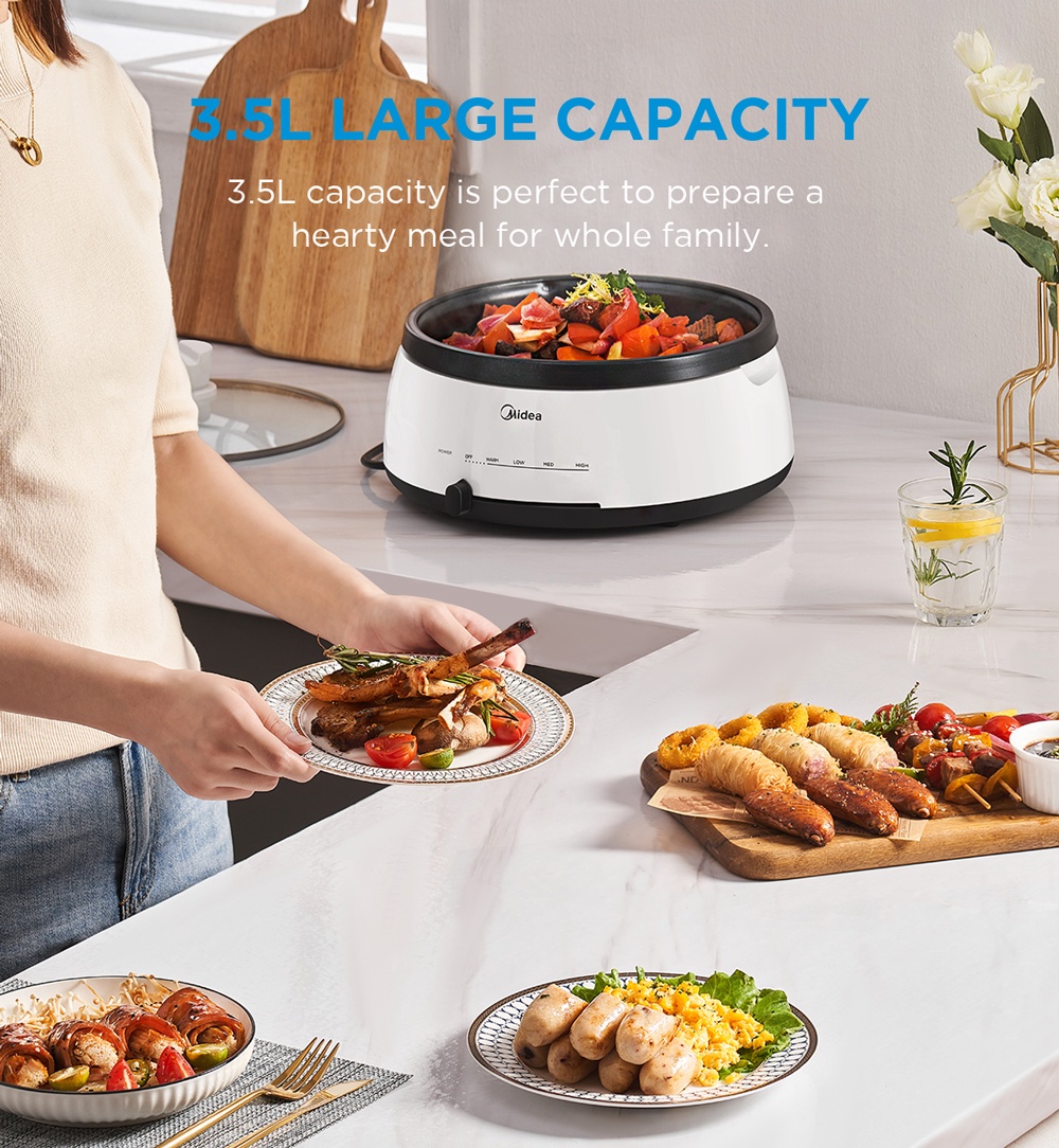 Midea 3.5L Non Sticky Coating Electric Hot Pot Multi Cooker, MEC-1040W ...