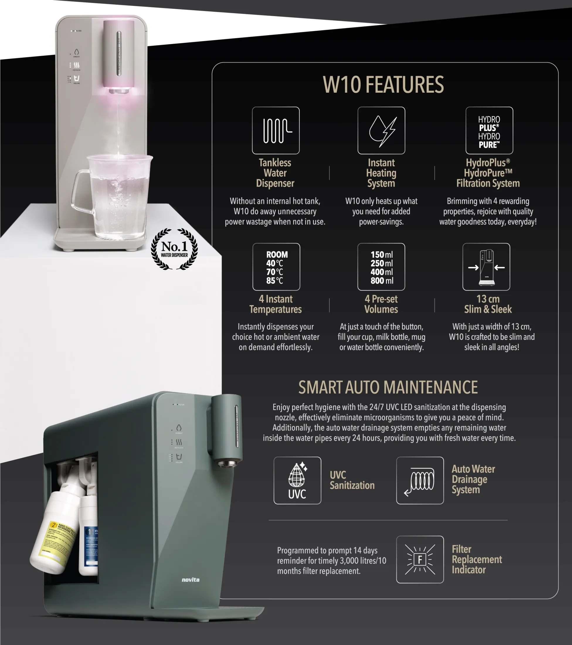 NOVITA W10 INSTANT HOT WATER TANKLESS WATER PURIFIER DISPENSER / FREE ...