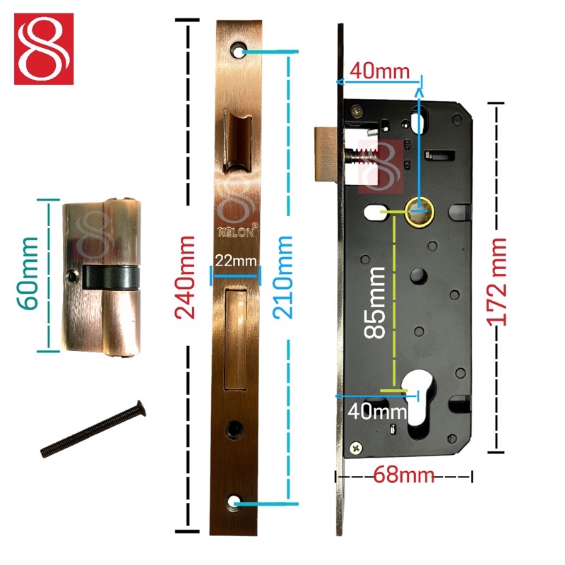 NELON HDB Mortise Lockset / HDB metal door lock set (8pcs modern key ...