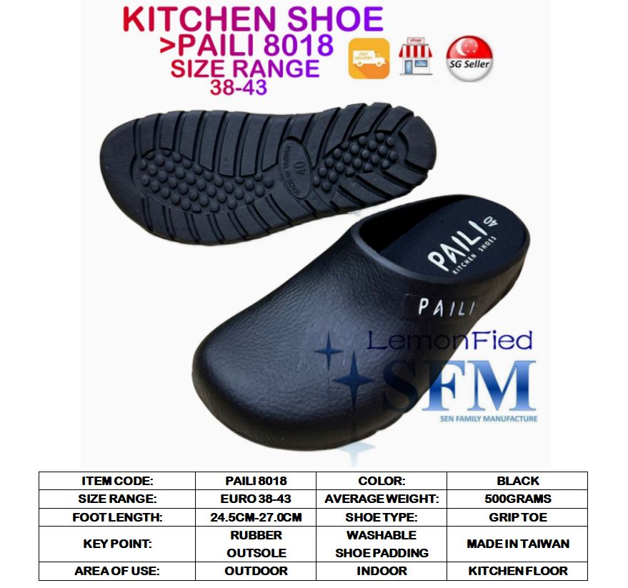 Kitchen Shoe 8018 5210 Size 38 - 43 Made In Taiwan Black Slipper SG ...