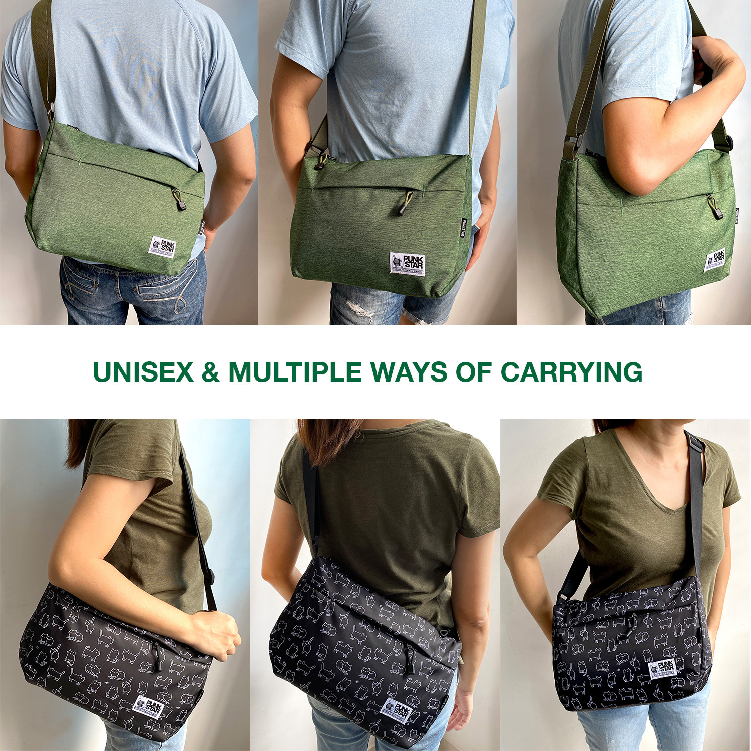 PUNKSTAR Waterproof Lightweight Multi Pockets Sling Messenger Cross ...