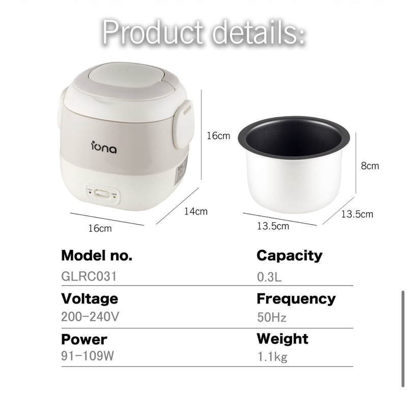 Iona 0.3L Mini Rice Cooker GLRC031 Creme White / Pink | Shopee Singapore