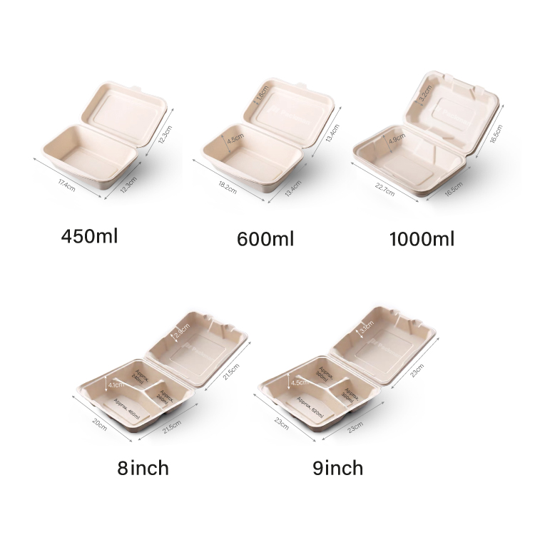 BAGASSE Sugarcane Clamshell Lunch Box/Food Container Take Away Lunch ...