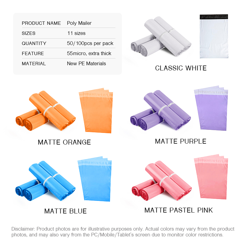 [100 pcs] Matte Coloured Polymailer Shipping Bags Poly Bag Mailing ...