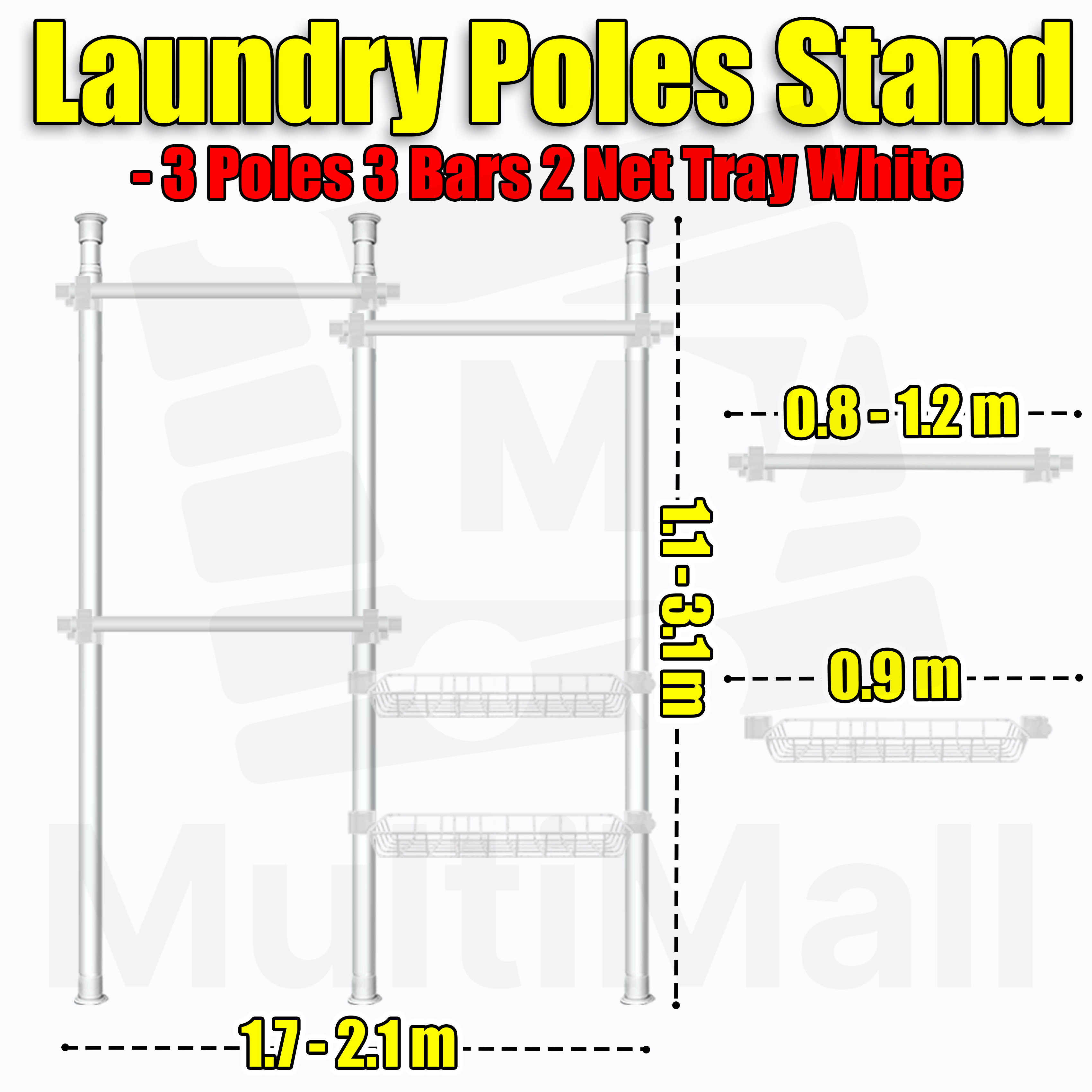 Laundry Pole Stand Height Adjustable Clothes Pole Pole Cupboard Clothes ...
