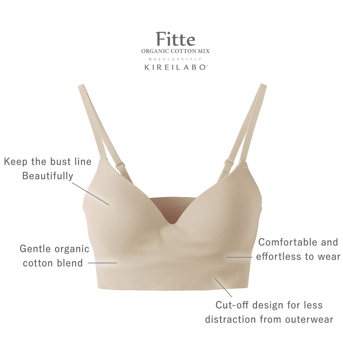 Gunze KIREILABO Fitte Organic Cotton Wireless Seamless Half Top