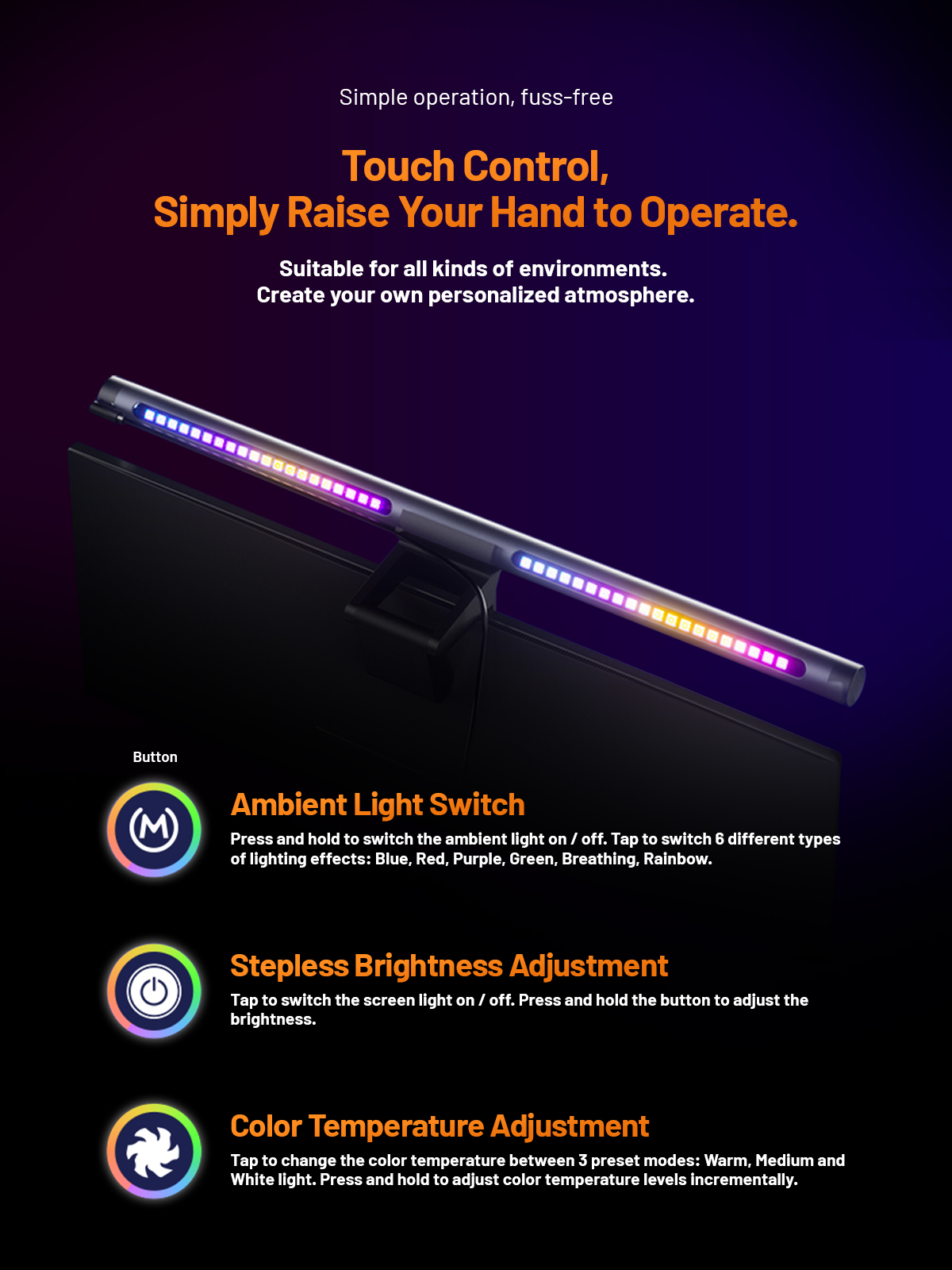 [SG] Tecgear Beam Monitor Light Bar with RGB Light, Reading Desk Lamp ...