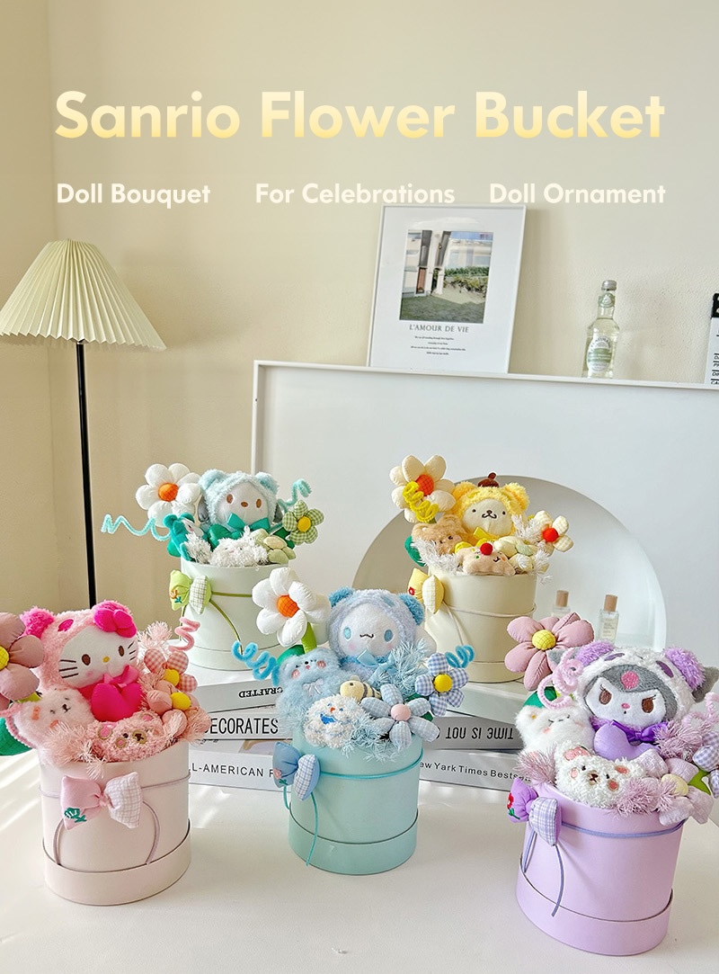 SG Stock Cute Cinnamoroll Kuromi Doll Flower Bucket Bouquet for Wedding ...
