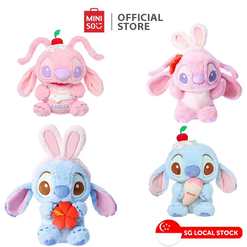 MINISO Lilo Stitch Huggable Stuffed Toy Plush Collection 10in. Stitch Angel Cherry Angel Flower 11in.Stitch