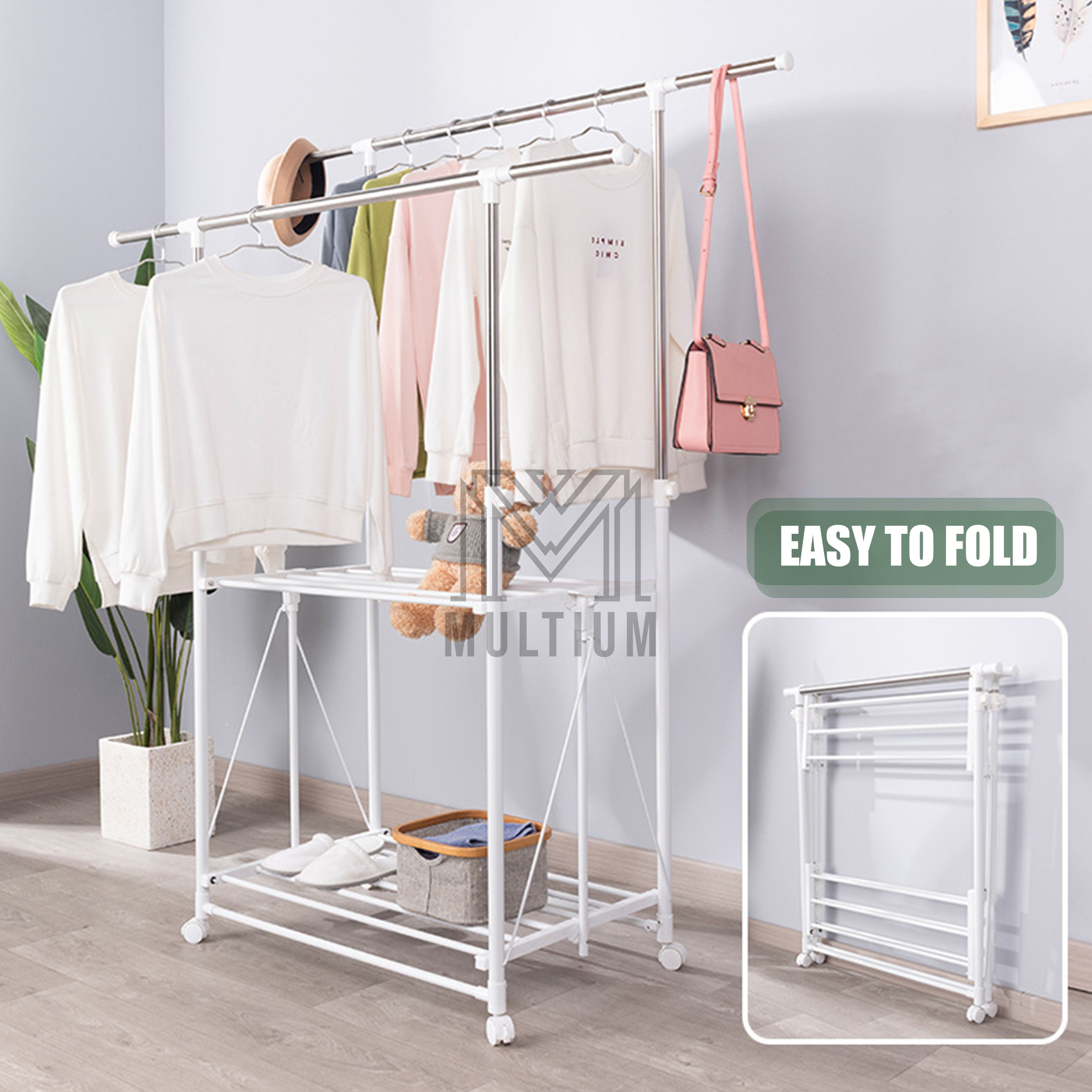 Clothes Drying Rack 1.5M 2 Poles (NO INSTALLATION) Laundry Rack ...