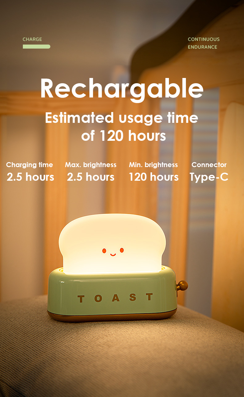 [SG Stock] Cute and Funny Toast Night Light for Kids Rechargeable and ...