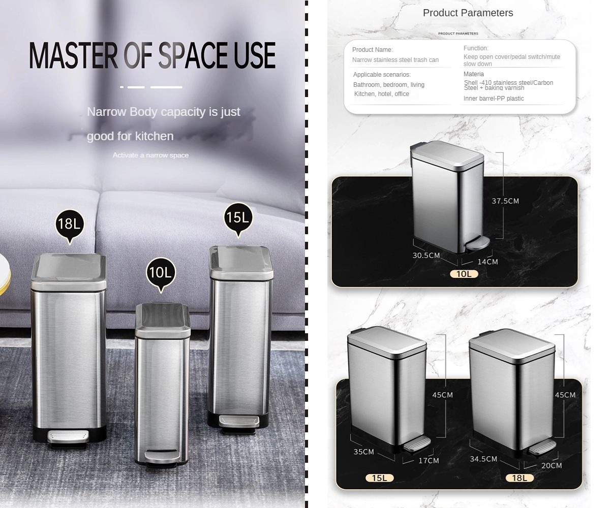 🔥【Free shipping】Trash Bin with Soft Close Lid 10L 15L 18L Dustbin/Wast ...