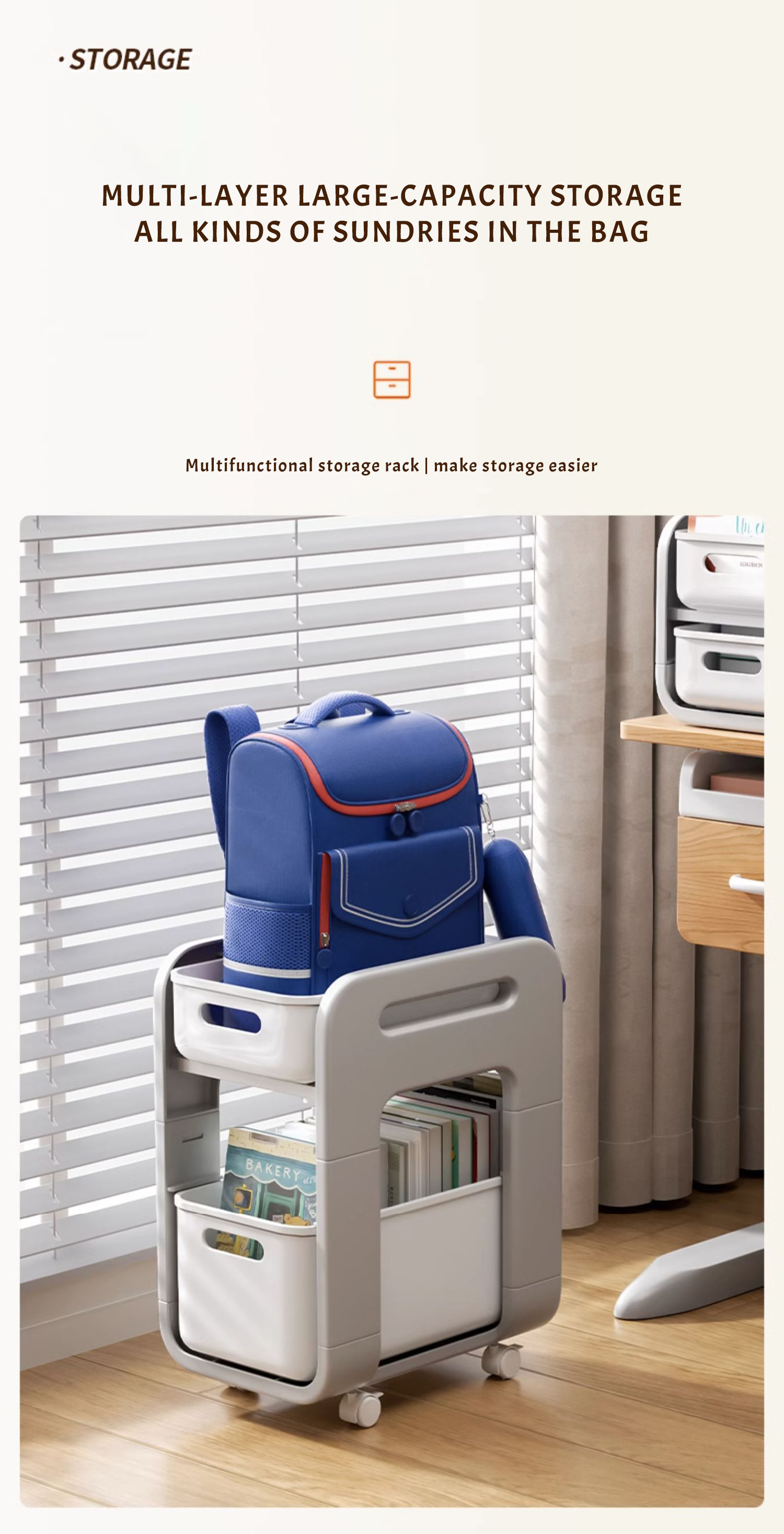 [SG STOCK] Schoolbag storage rack, movable book storage rack, pulley ...