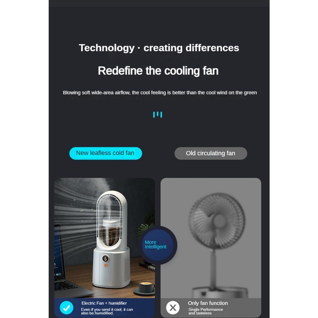 【SG Local】Portable Fan Standing Bladeless Table Desk Fan USB ...