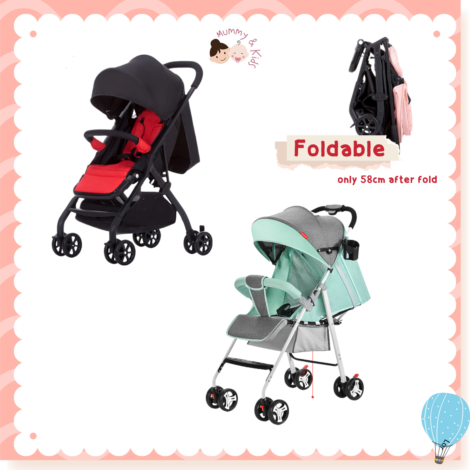 Stroller peirced folds into square