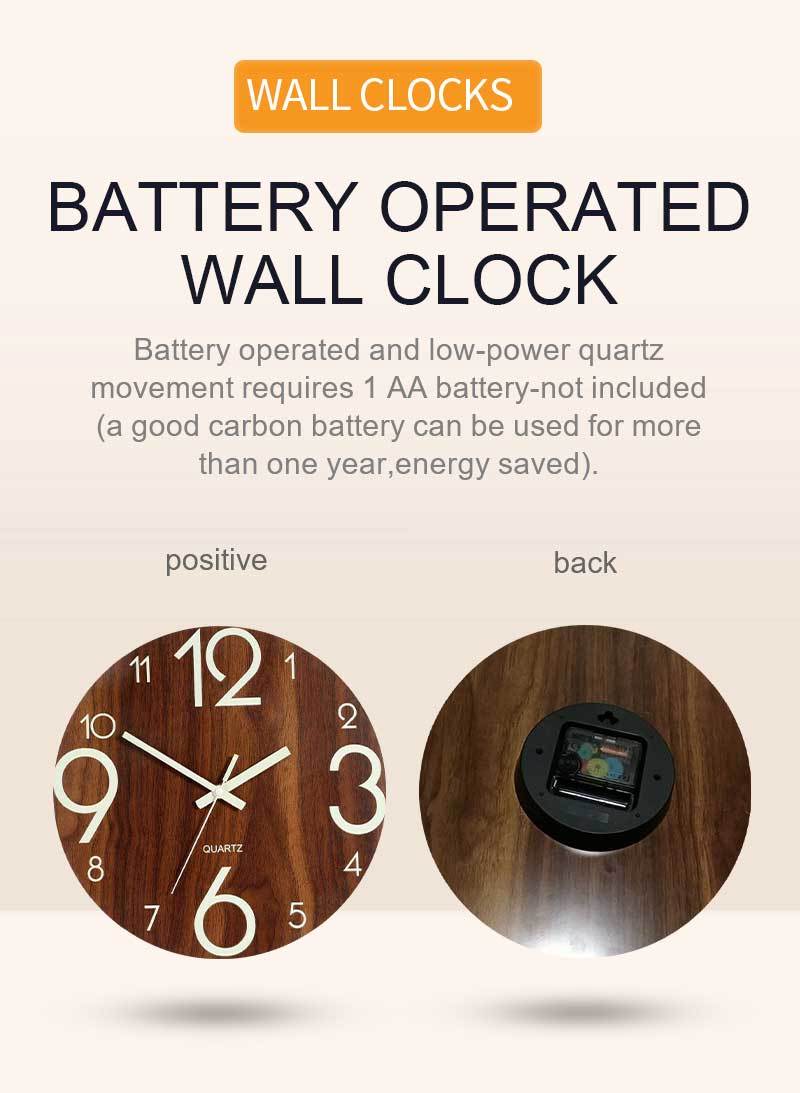 12 Inch Luminous Minimalist Designer Wooden Quartz Wall Clock Dark ...