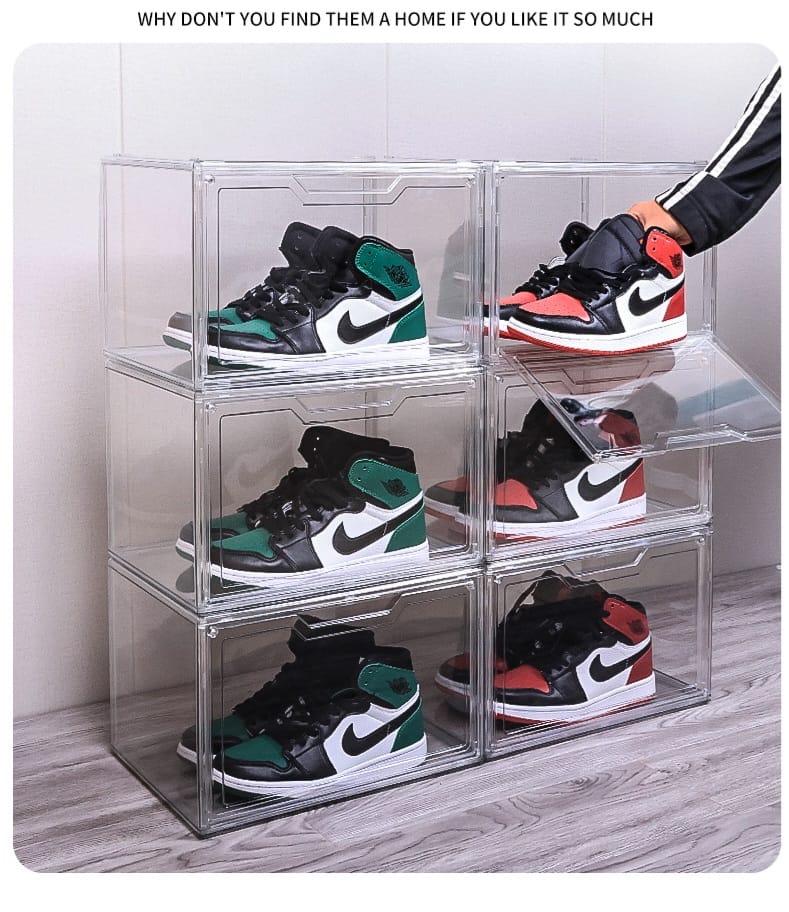 STAHMFOVER 3-Pack Clear Shoe Boxes Stackable Plastic Sneaker Box Container,  Magnetic Side Open Shoe Organizer and Shoes Storage Case, Full Transparent  Versatile Display Case for Hats/Models : Amazon.sg: Home