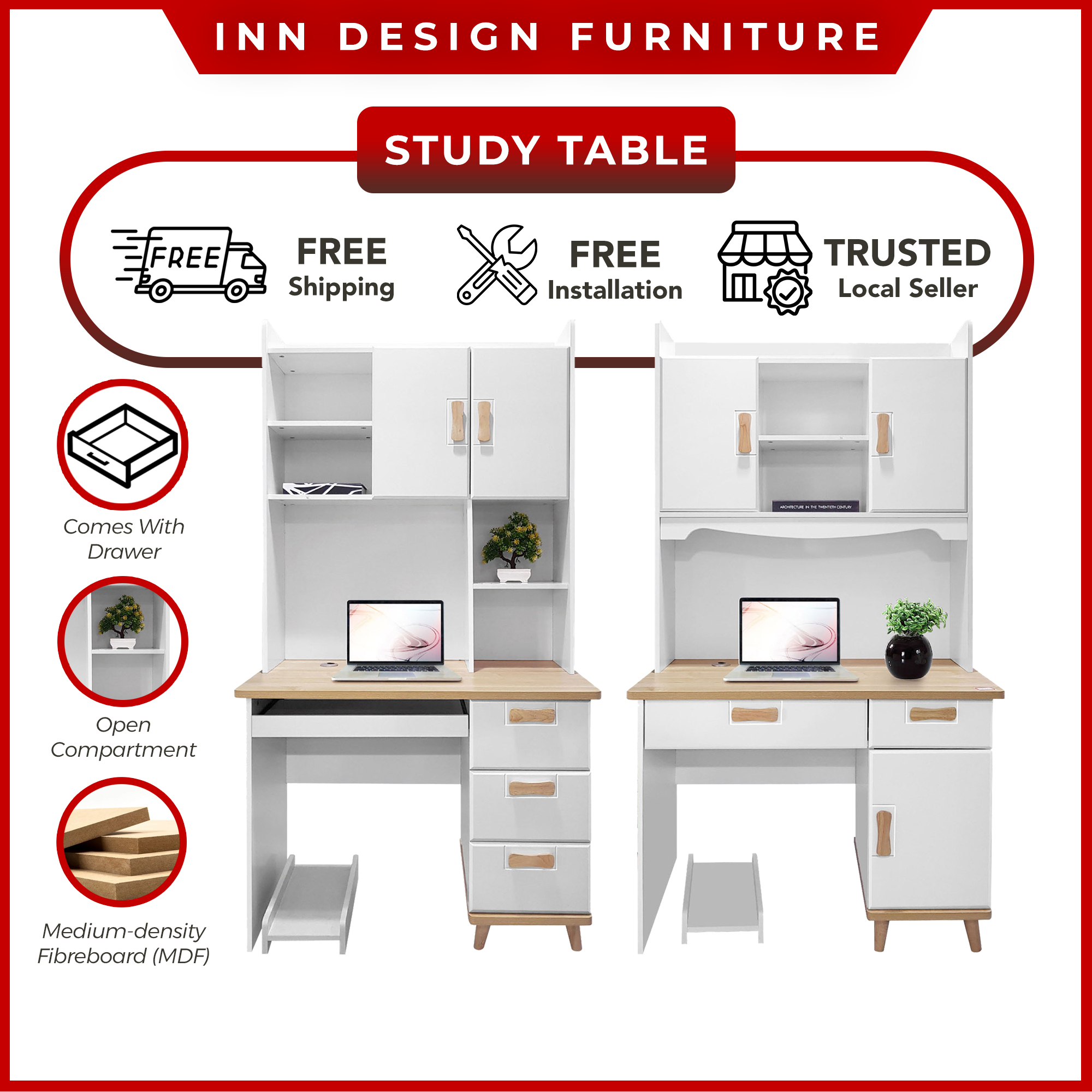 INNDESIGN YIGIT STUDY TABLE / STUDY DESK WITH CPU RACK / COMPUTER TABLE ...