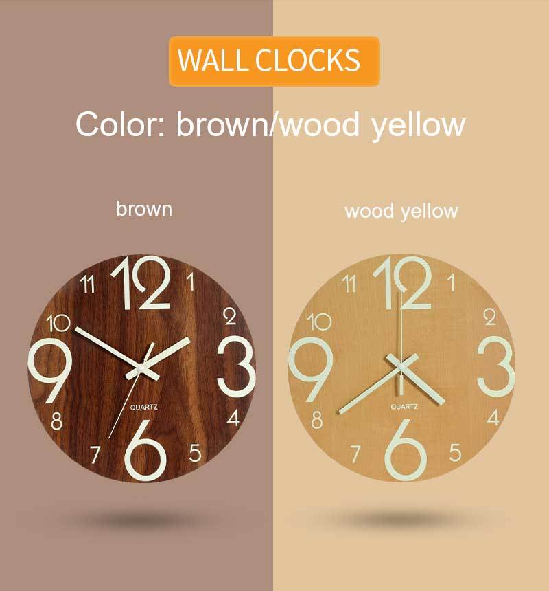 12 Inch Luminous Minimalist Designer Wooden Quartz Wall Clock Dark ...