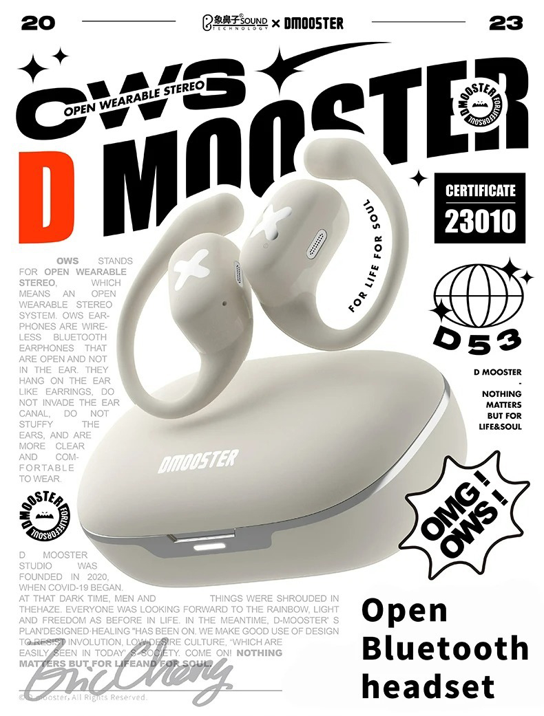 DMOOSTER D53 Open-Ear Bone Conduction Sport Wireless Bluetooth ...