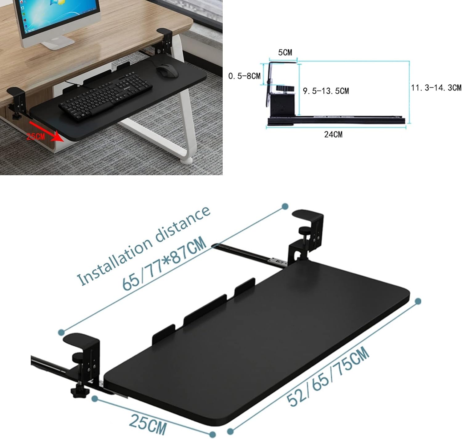 Punch-Free Keyboard Drawer Tray Slide Rail Under Desk Extension board ...